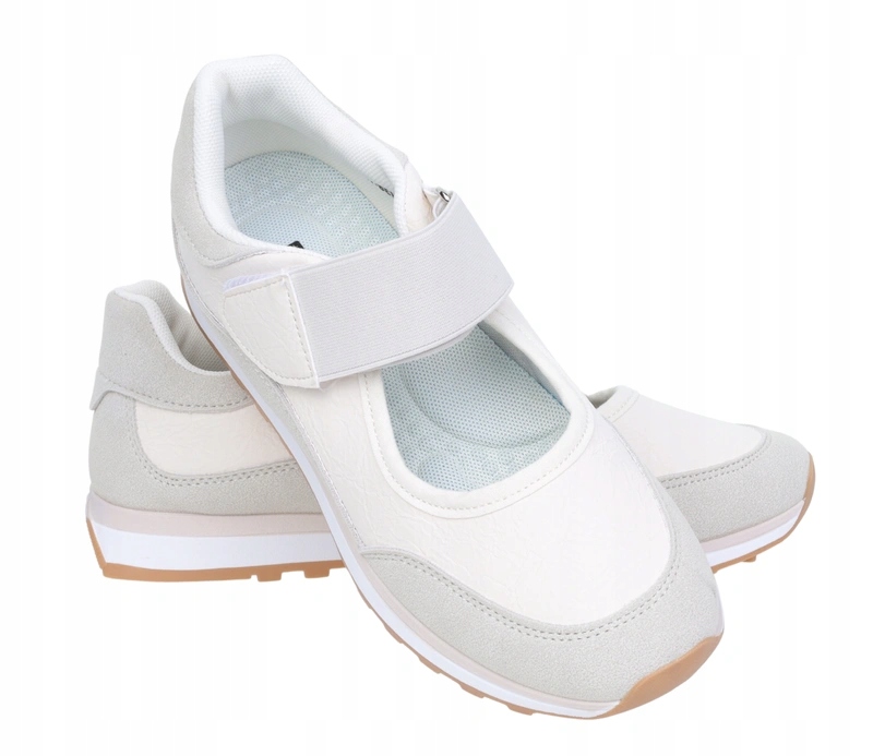 Białe sportowe baleriny damskie z paskiem na rzep czółenka półbuty News