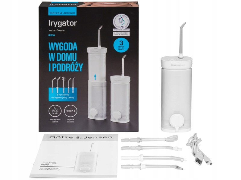 Bezprzewodowy Irygator Götze & Jensen IR910 Regulacja ciśnienia biały