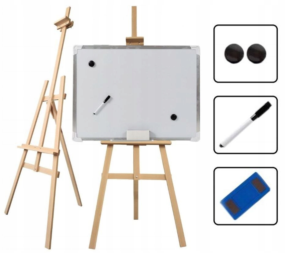 Drewniana Sztaluga Bukowa 177 Magnetyczna Tablica Marker Gąbka Magnesy