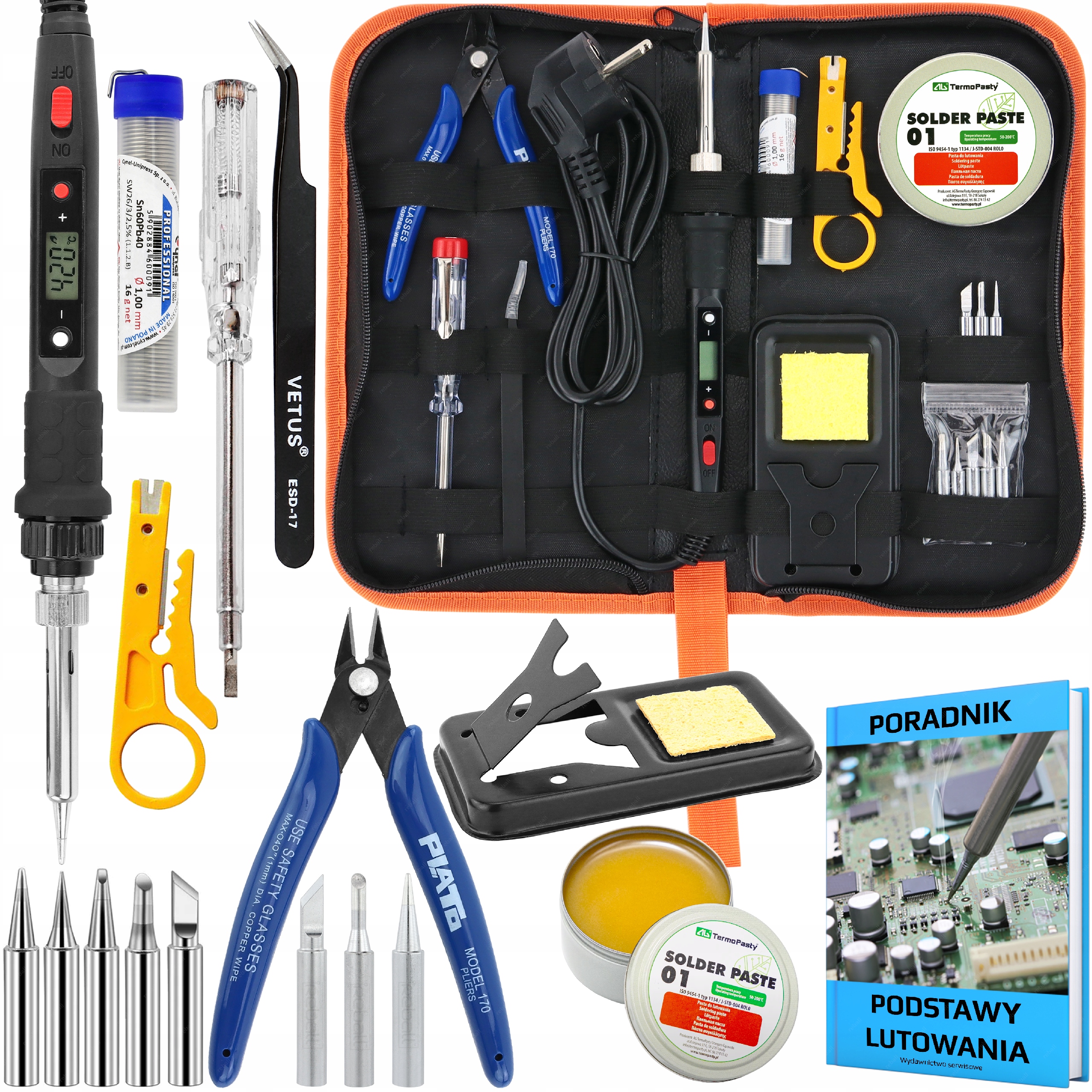 LUTOWNICA PRECYZYJNA KOLBOWA S801A 80W Z REGULACJĄ TEMPERATURY ZESTAW 19w1