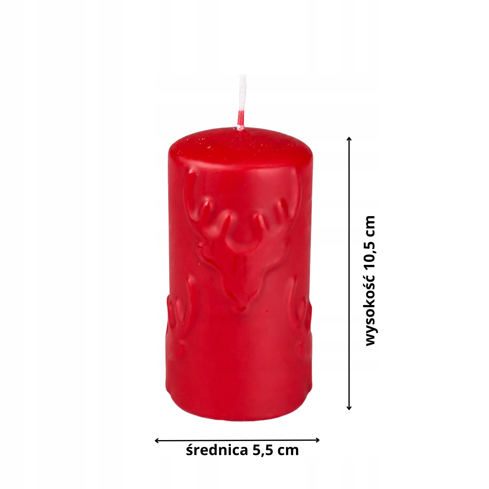 Świeca ozdobna walec czerwona z motywem jelenia ,10,5 cm, Ø5,5cm, 210 g