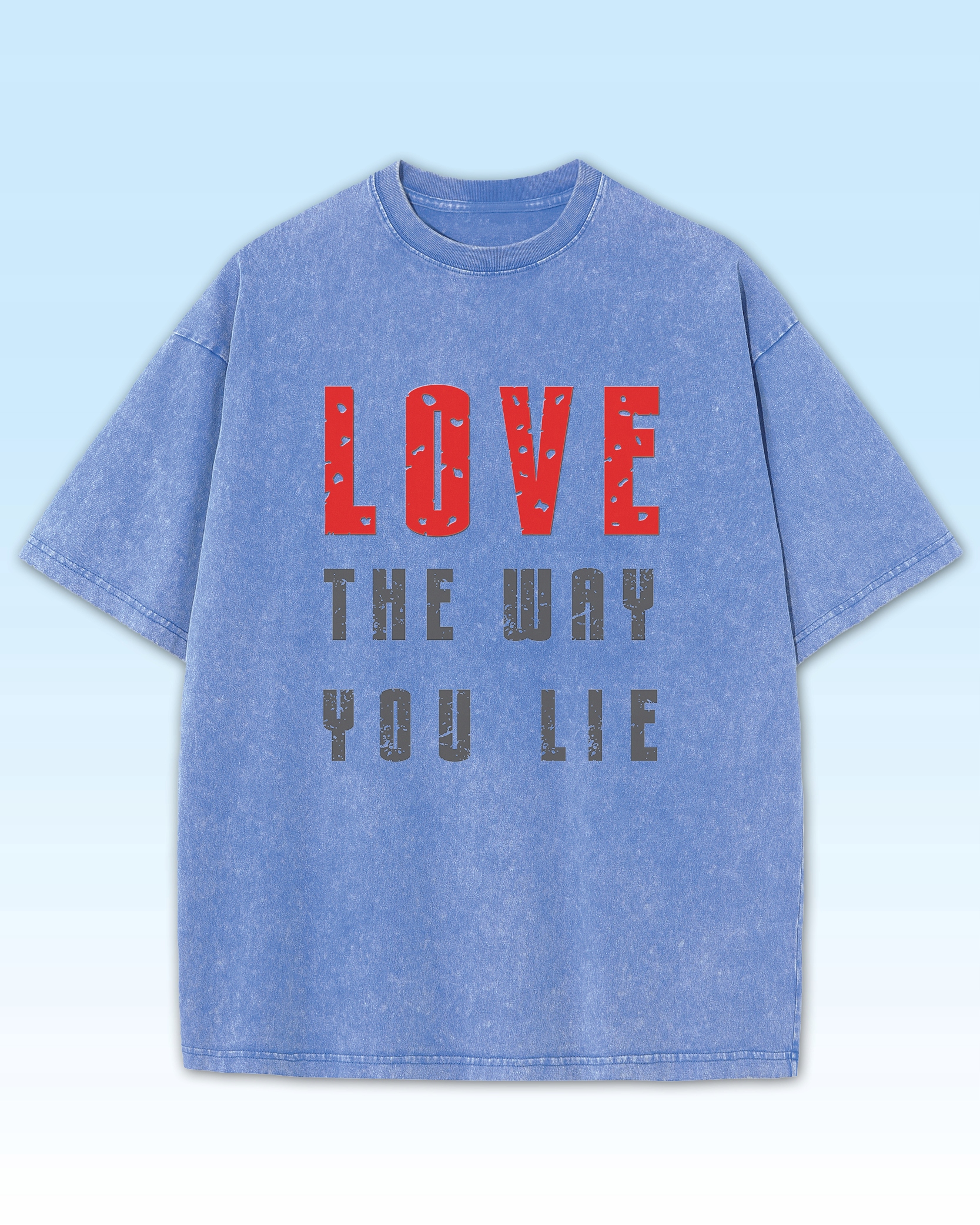 Pánské tričko oversize s efektem praní, hybridní potisk Láska Modrá 3XL
