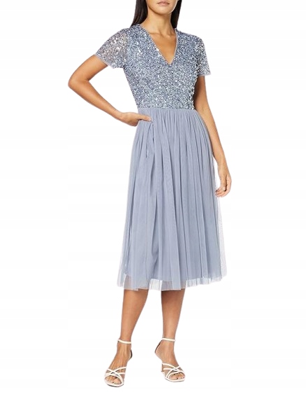 Maya Deluxe Šaty MIDI Modré S Flitry 50 J5G