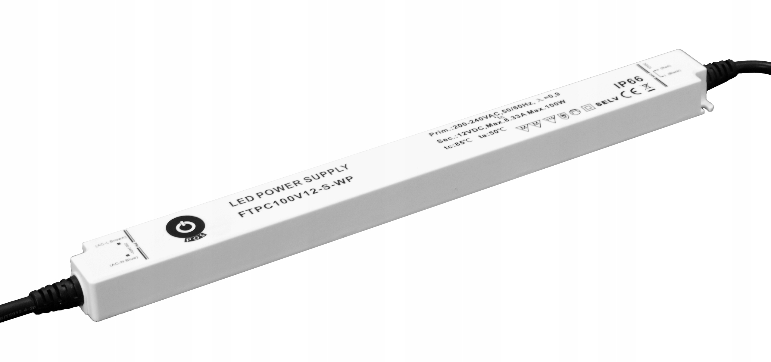 Nábytkový napájecí zdroj pro Led, vodotěsný, slim, 12V, 100W
