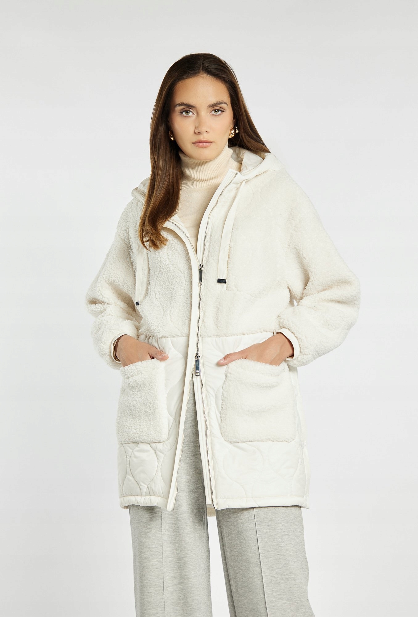 Monnari Płaszcz damski z łączonych materiałów 38