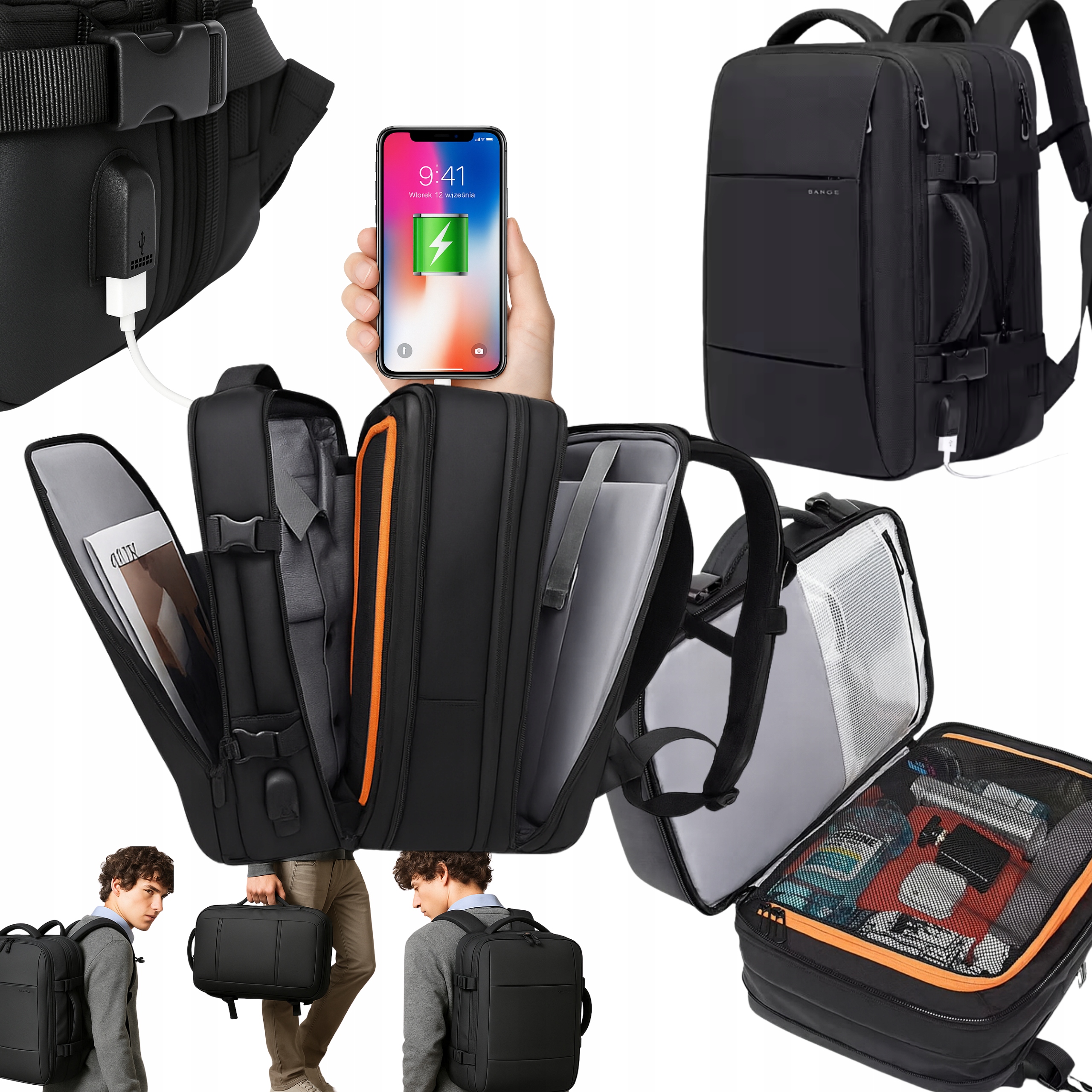 Plecak Do Samolotu Na Laptopa Turystyczny Męski Damski Usb Bange