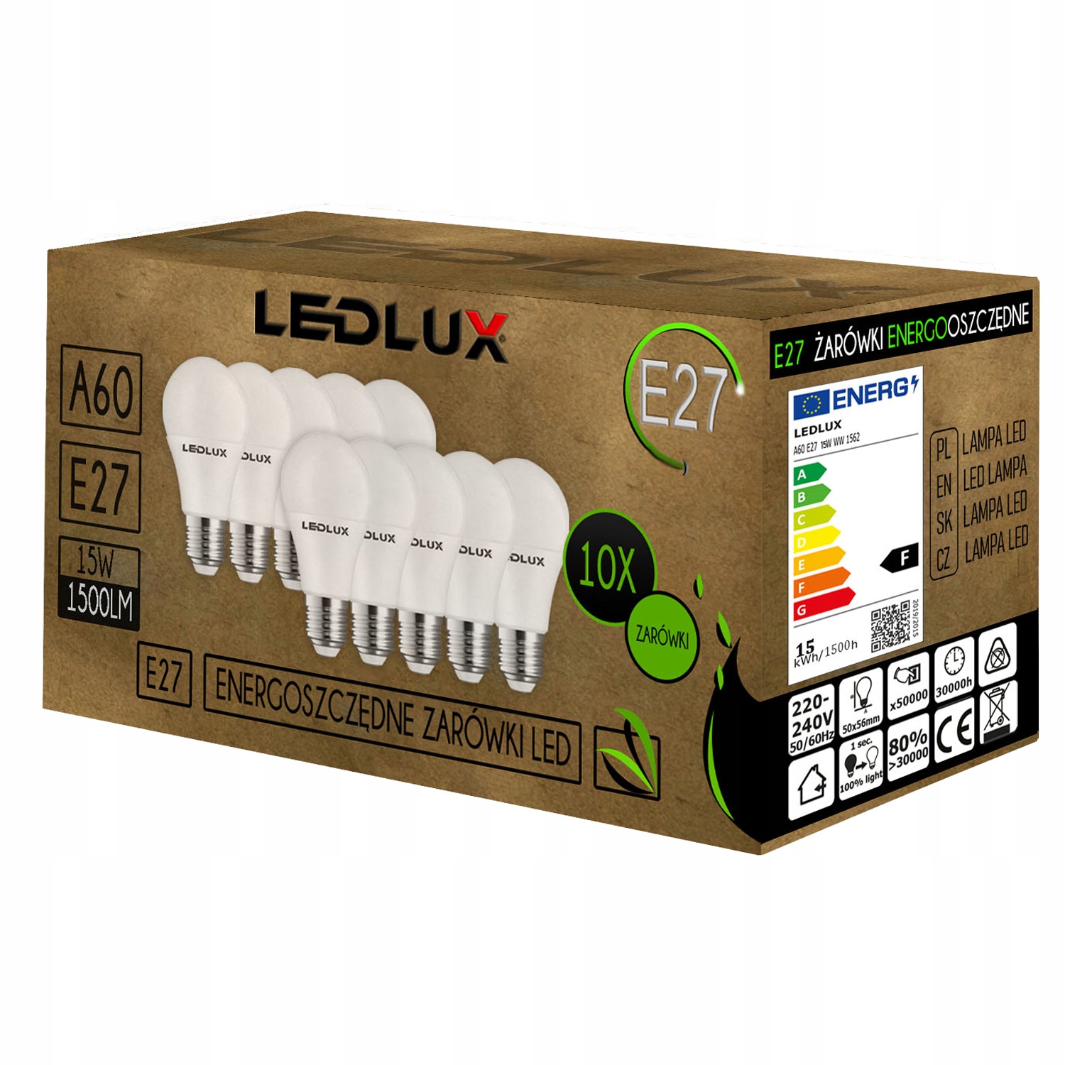 

10x Żarówka Led E27 A60 15W 1500lm 3 Barwy Ledlux