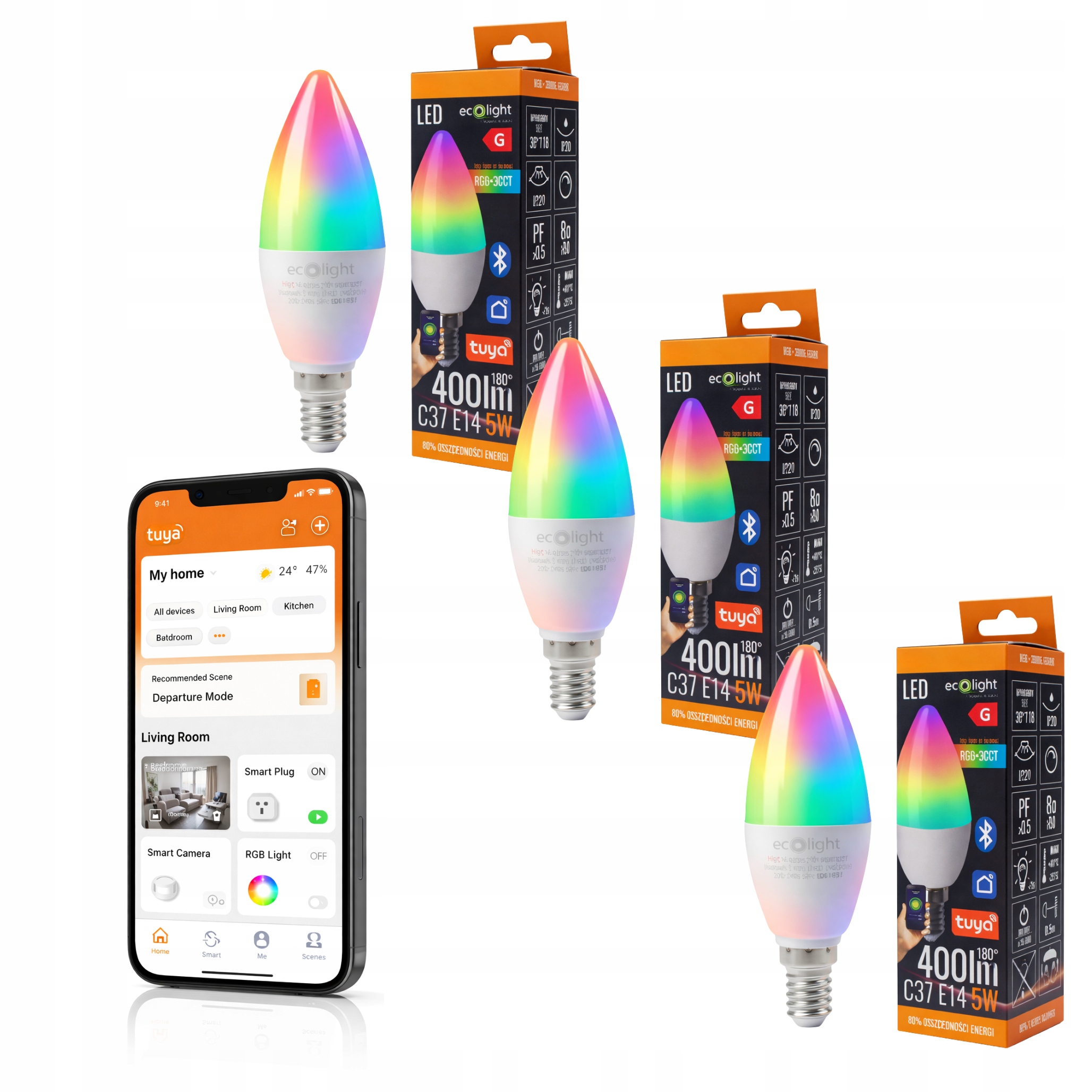 3x Żarówka LED E14 5W RGB + CCT CIEPŁA NEUTRALNA ZIMNA Tuya Smart Bluetooth