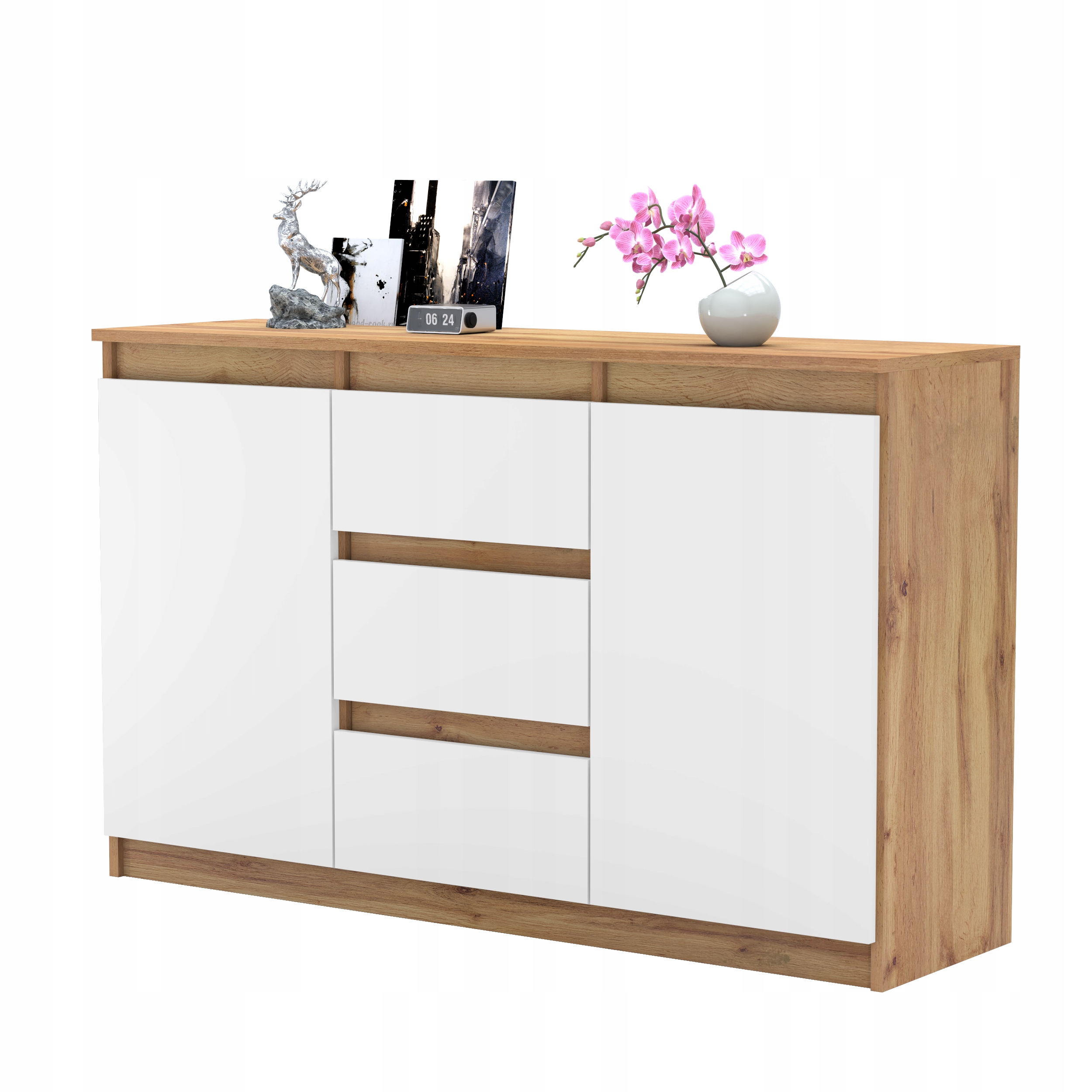 Komoda AGA 120CM DĄB WOTAN Nowoczesna Pojemna Szafka 3 Szuflady MIX KOLORÓW Głębokość mebla 35 cm