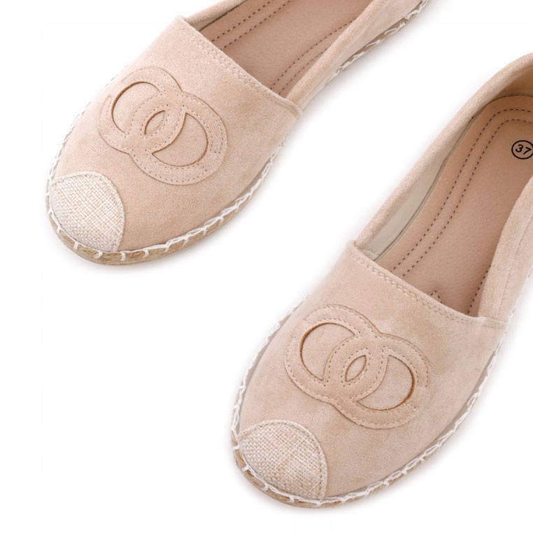 BEŻOWE ESPARDYLE DAMSKIE PÓŁBUTY WSUWANE PŁASKIE WKŁ. EKOSKÓRA WYGODNE Oryginalne opakowanie producenta pudełko