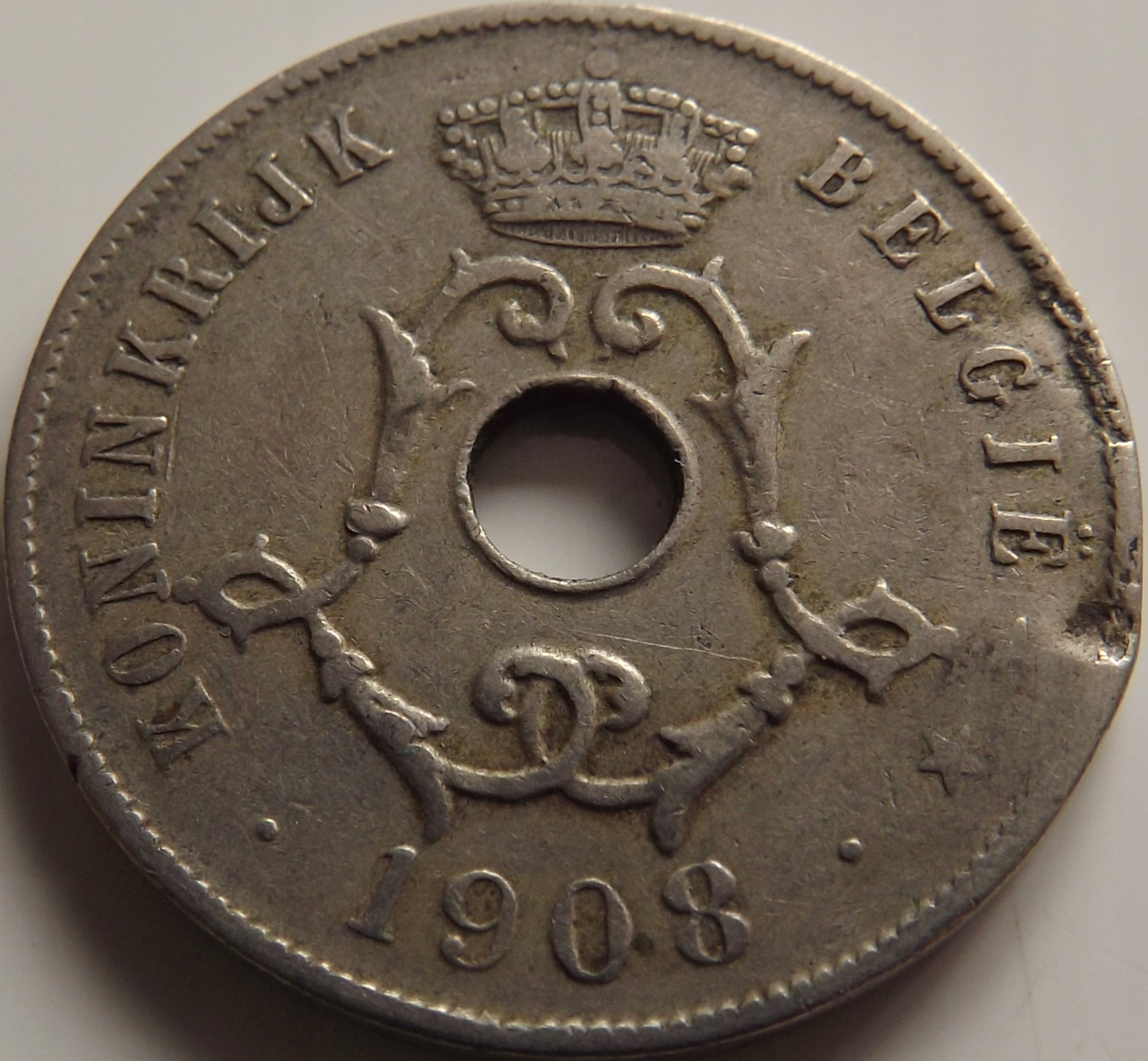 Belgia 25 Centymów 1908 Leopold II st. 3+
