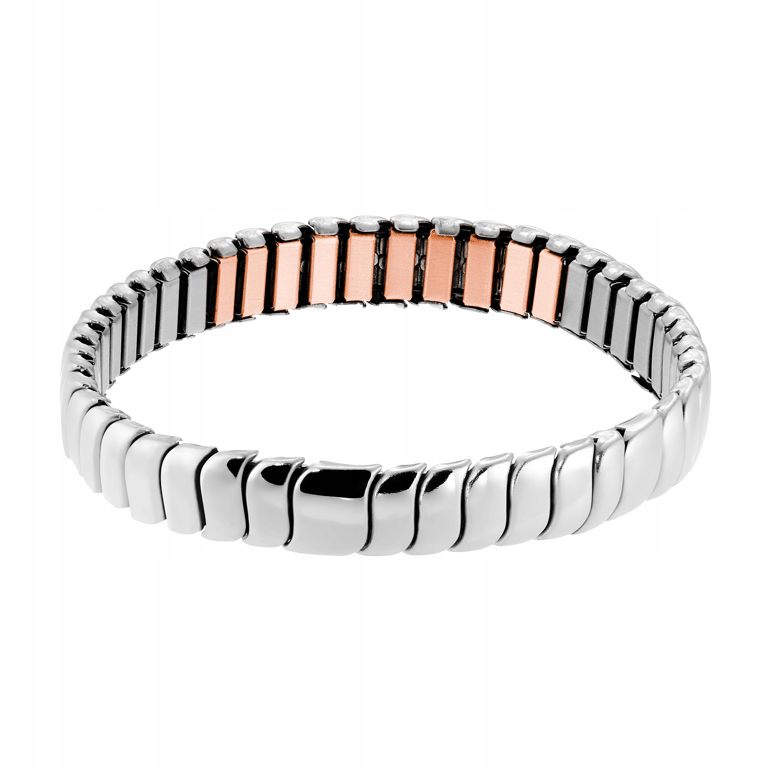 Magnetický náramek měděný stříbrný Ocel dámský leštěný vlnitý