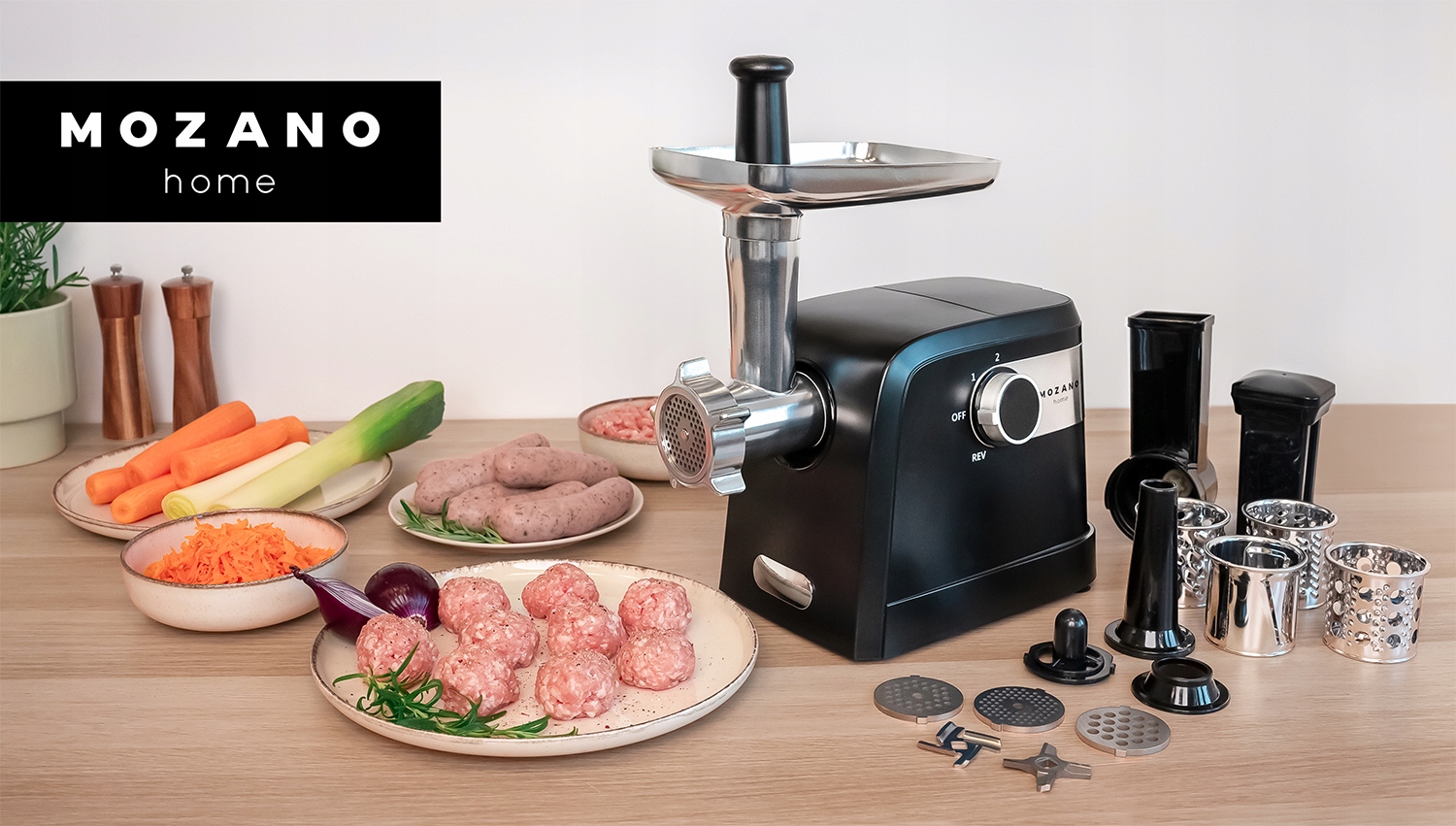 MASZYNKA DO MIELENIA MIĘSA SZATKOWNICA ELEKTRYCZNA DUŻY ZESTAW Marka Mozano