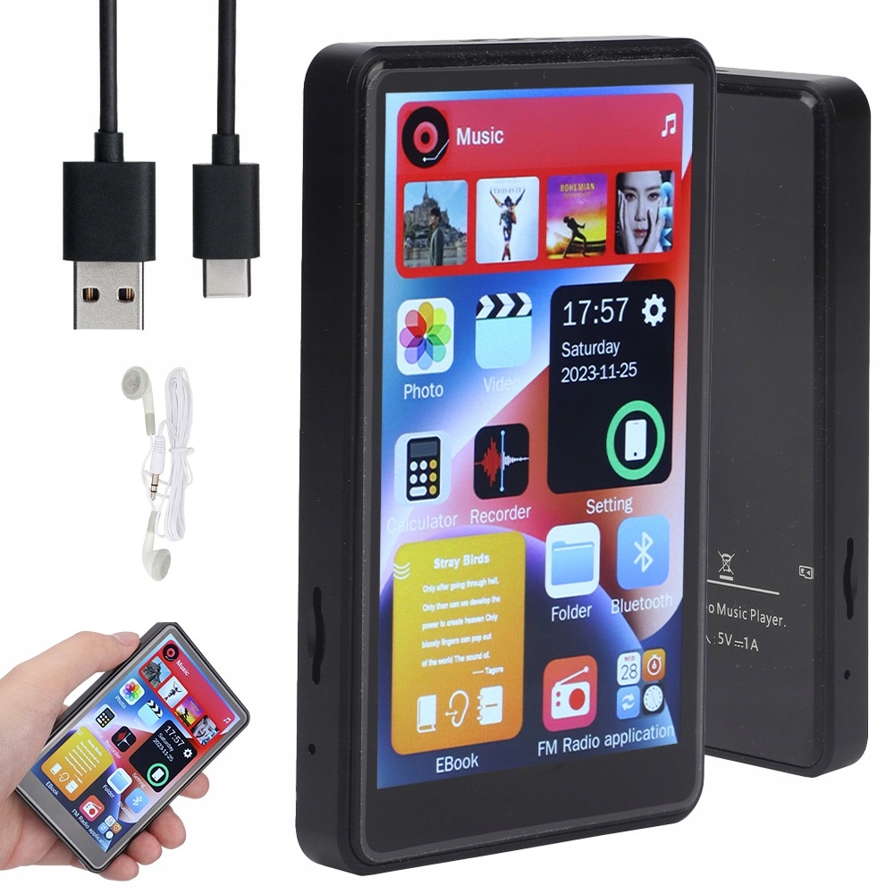 MP4 Přehrávač S Dotykovým Displejem Bluetooth Reproduktor 1000 Mah 16 Gb Usb