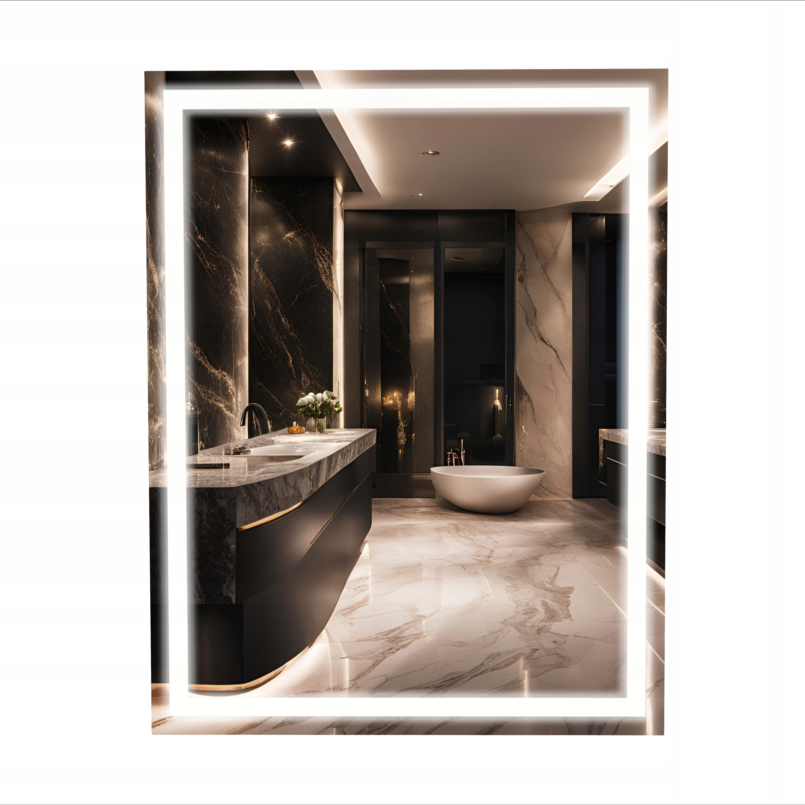 LUSTRO ŁAZIENKOWE LED COB PROSTOKĄTNE 60x80 cm PODŚWIETLANE FRAME MIRORE