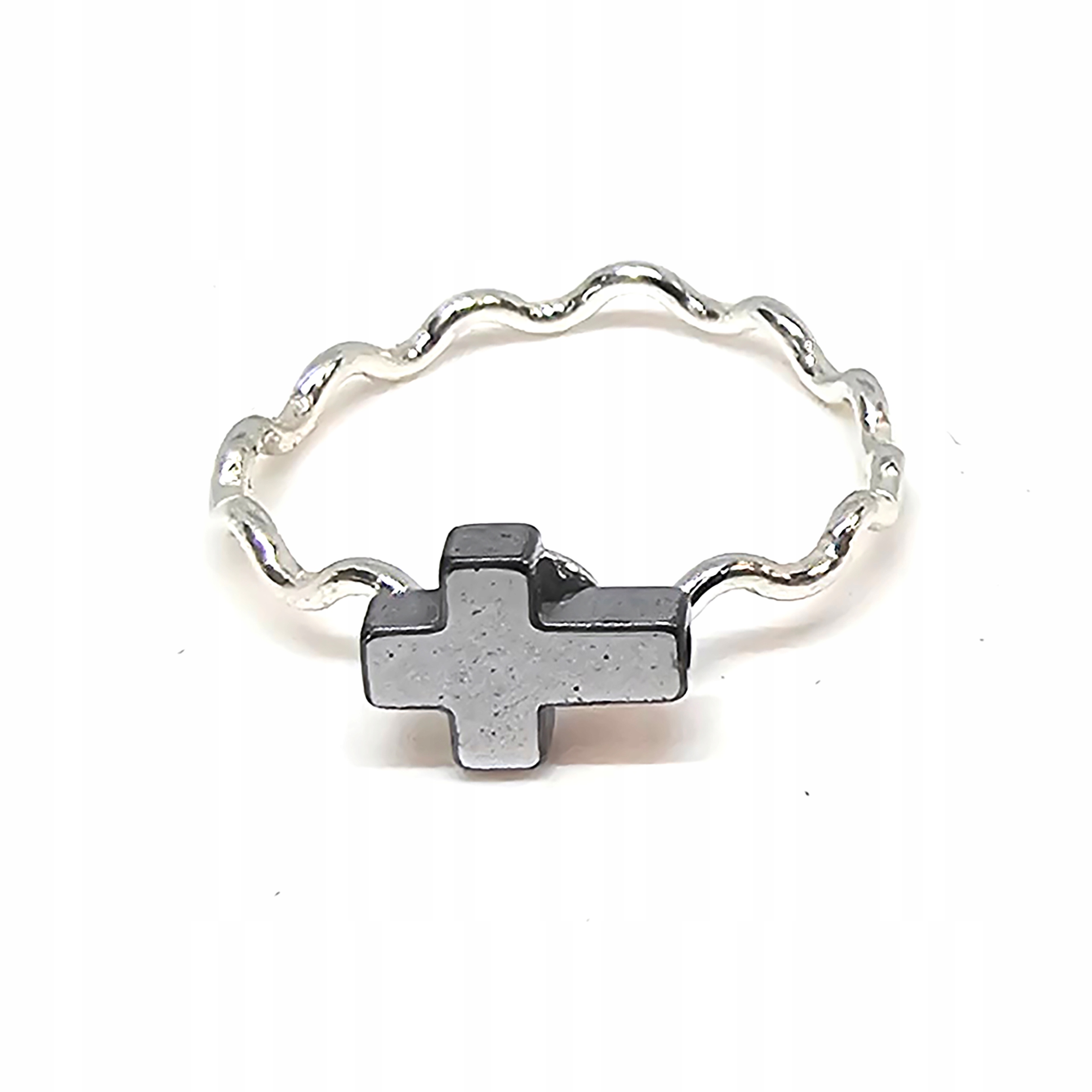 Stříbrný prstýnek s křížkem z hematitu hematit 925