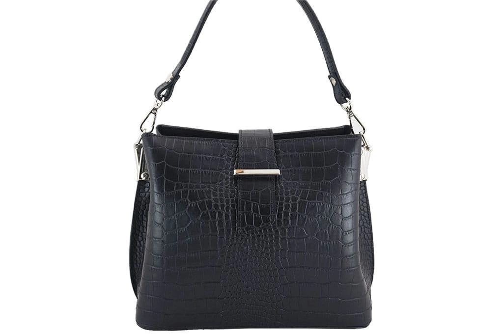 Klasická dámská kožená kabelka přes rameno italská Croco Černá