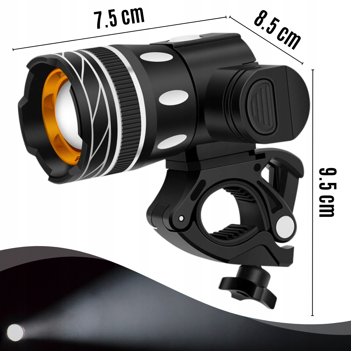 LAMPKA ROWEROWA LED NA ROWER KIEROWNICĘ MOCNA AKUMULATOROWA USB + TYŁ TYLNA Liczba trybów świecenia 3