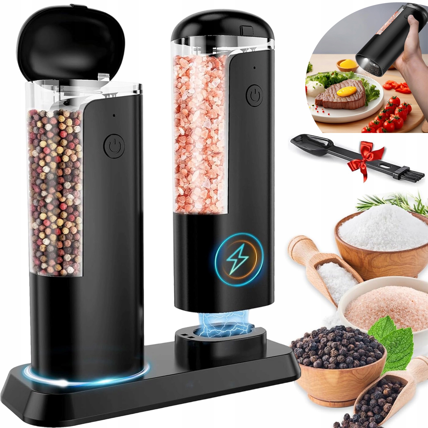 Młynek Do Pieprzu I Soli Elektryczny Akumulatorowy Usb Młynek Do Soli 2 Szt