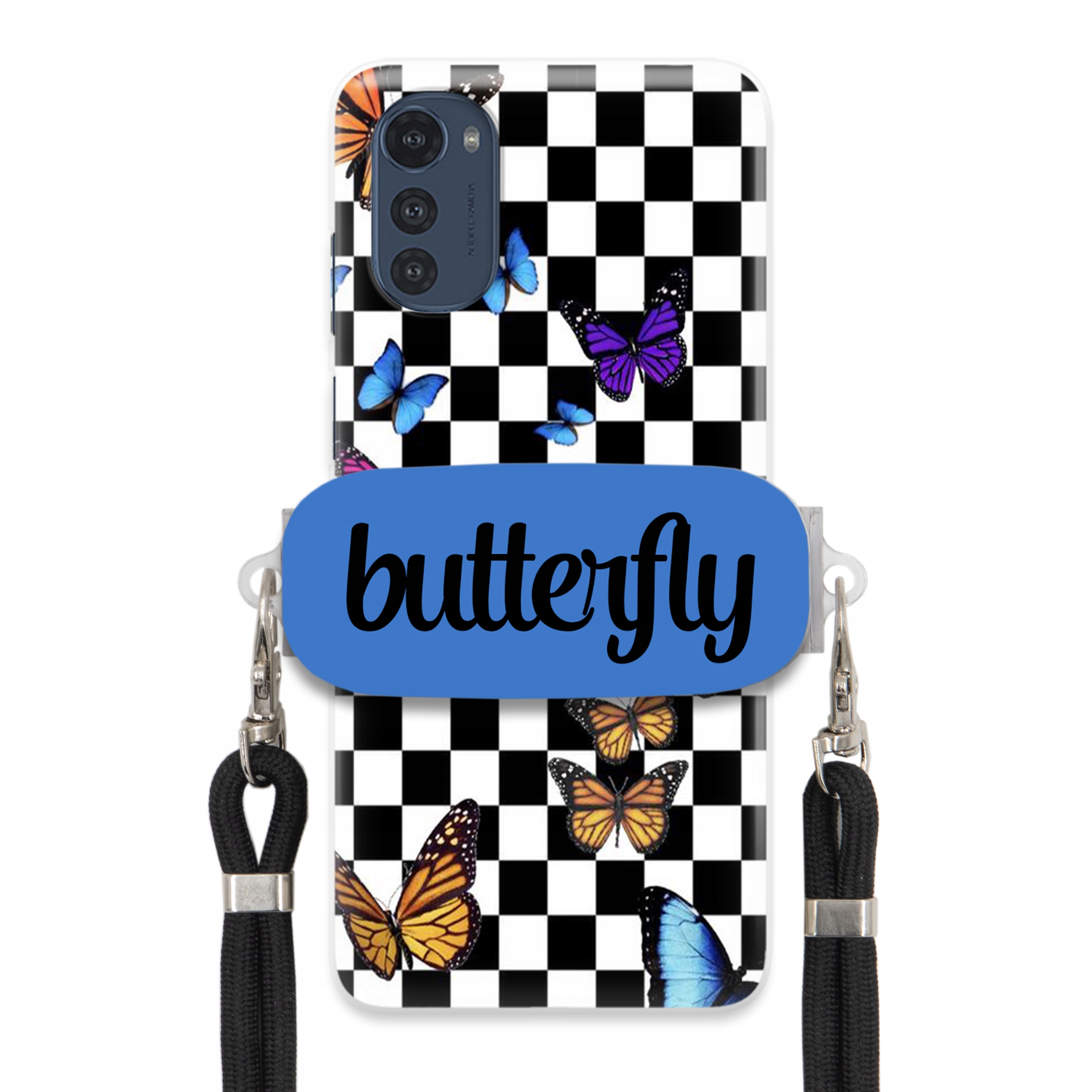 Puzdro Pre Motorola E32s Case Držiak Obdĺžnikový Čierny Smyčka Butterfly Motýle