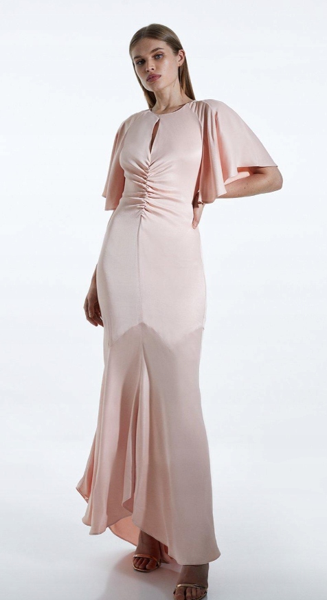 Karen Millen Šaty Růžová Maxi Falbana 38 Y1S