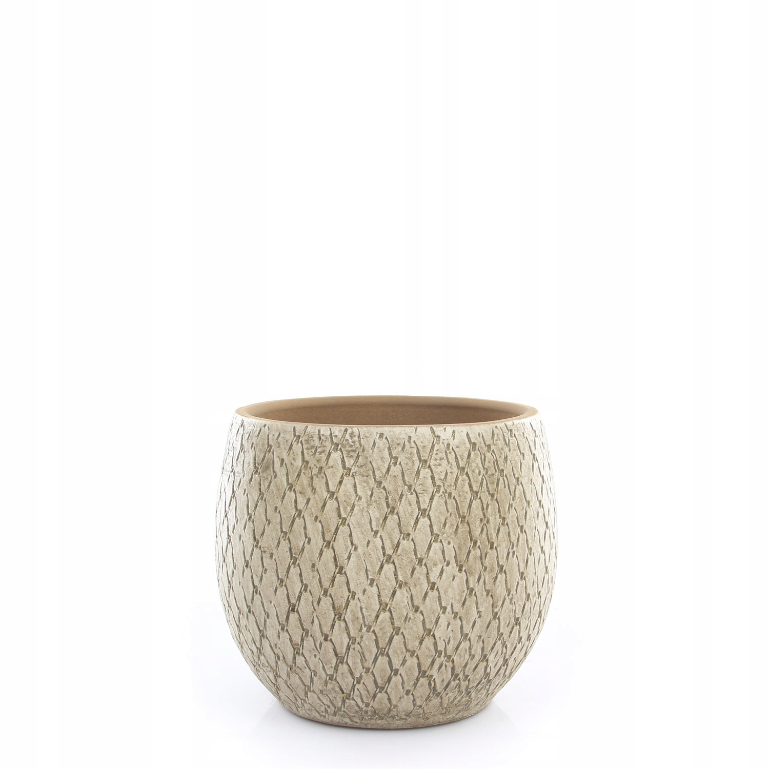 kremowo beżowa osłonka ceramiczna pięknie zdobiona doniczka Madeira 18 cm