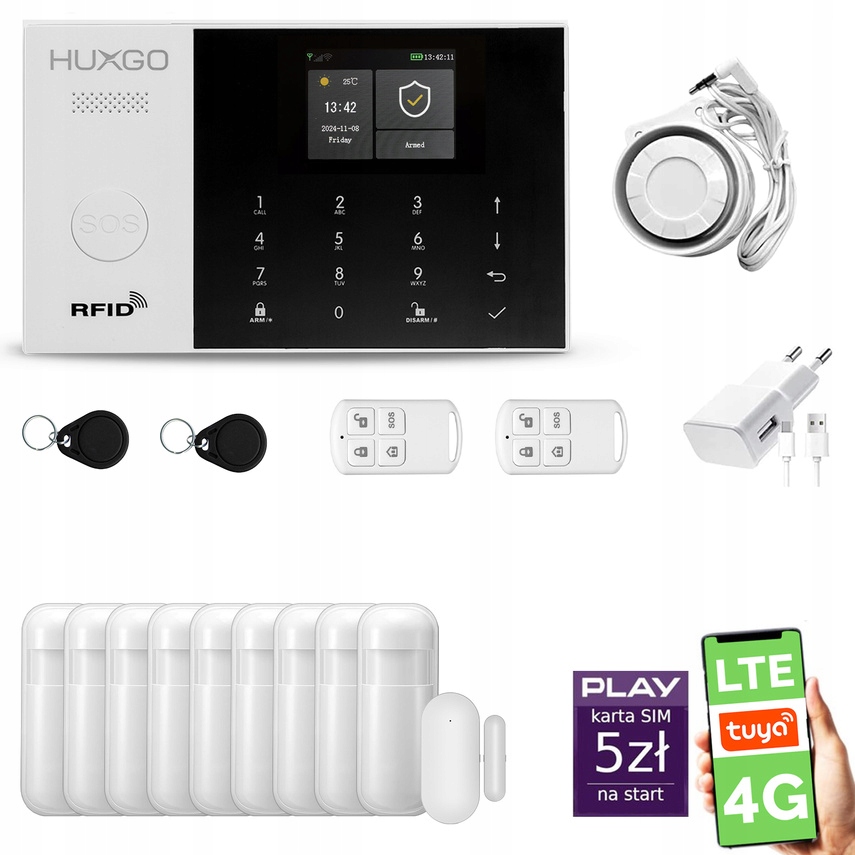 Bezdrôtový alarm WiFi Gsm, Tuya, alarmová sada Huxgo HXA005 4G Lte