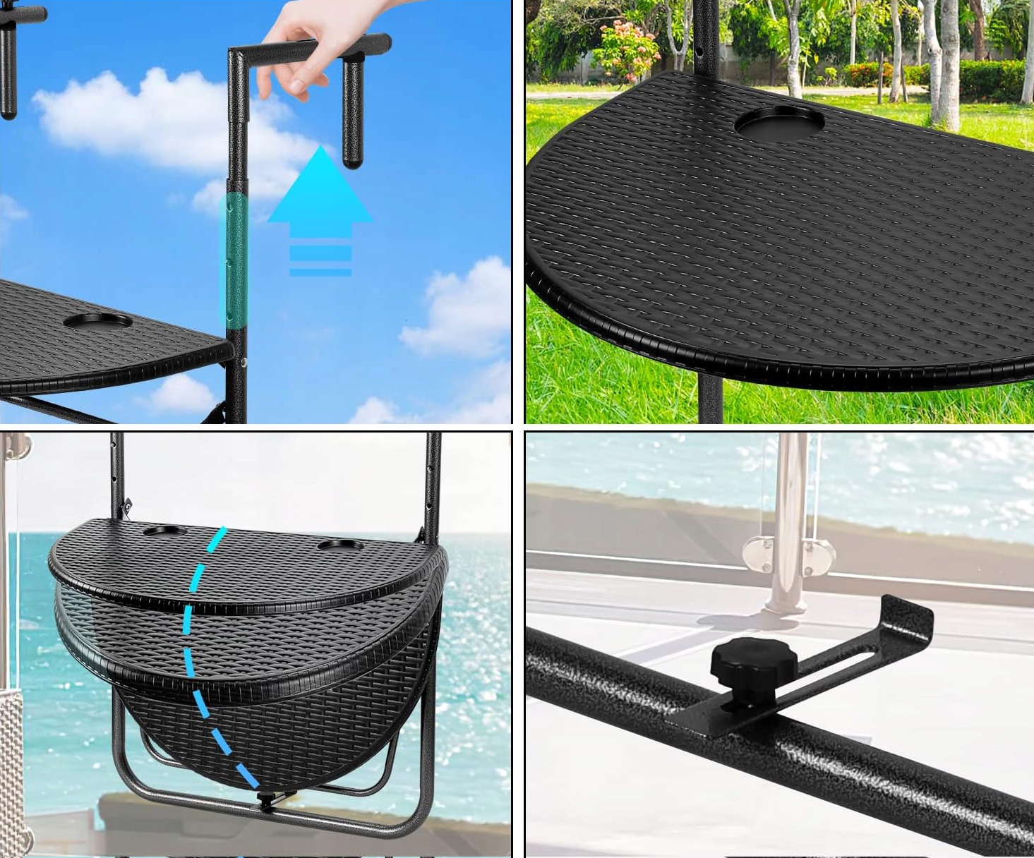 STOLIK BALKONOWY SKŁADANY Półka na Balustradę Turystyczny KAWOWY NA TARAS Kolor czarny