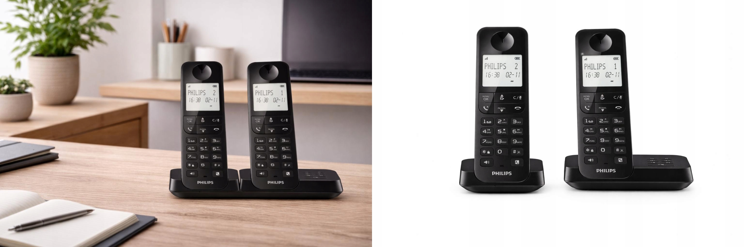 274.Philips D2752B/12 telefon bezprzewodowy Dect, 2 słuchawki, czarny,