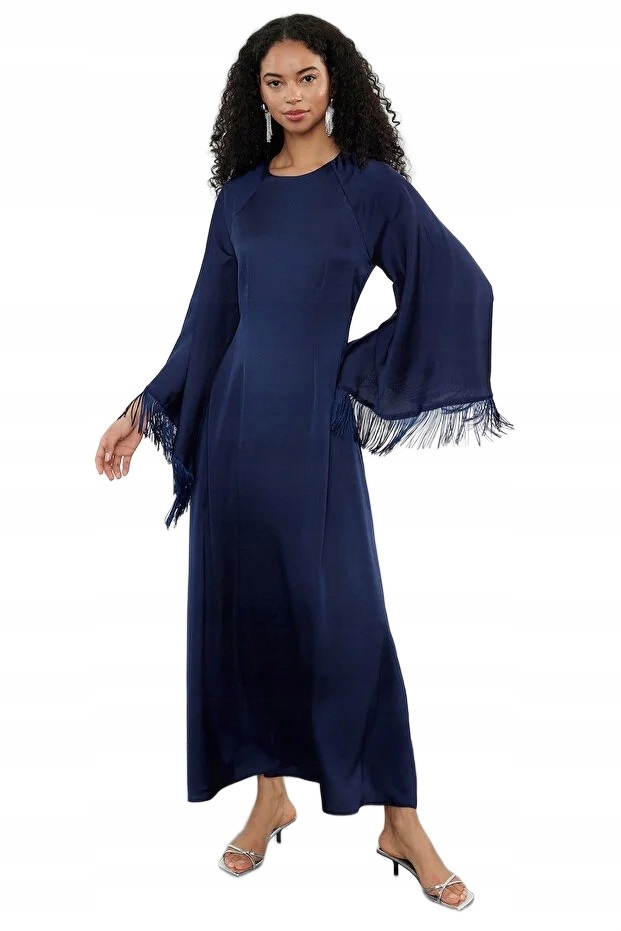 Trendyol Tmavě Modrá Šaty S Dlouhými Třásněmi 40 5EA