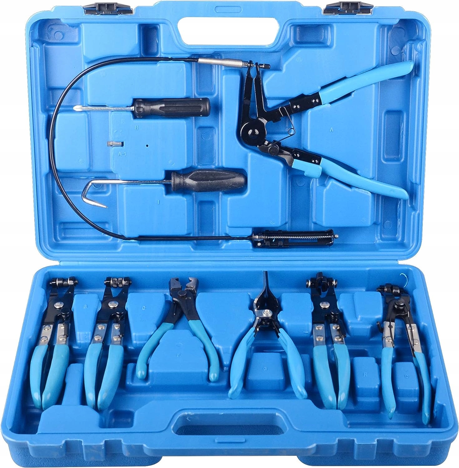 Самоблокирующиеся плоскогубцы с тросом набор из 9 шт. Серебро в чемодане