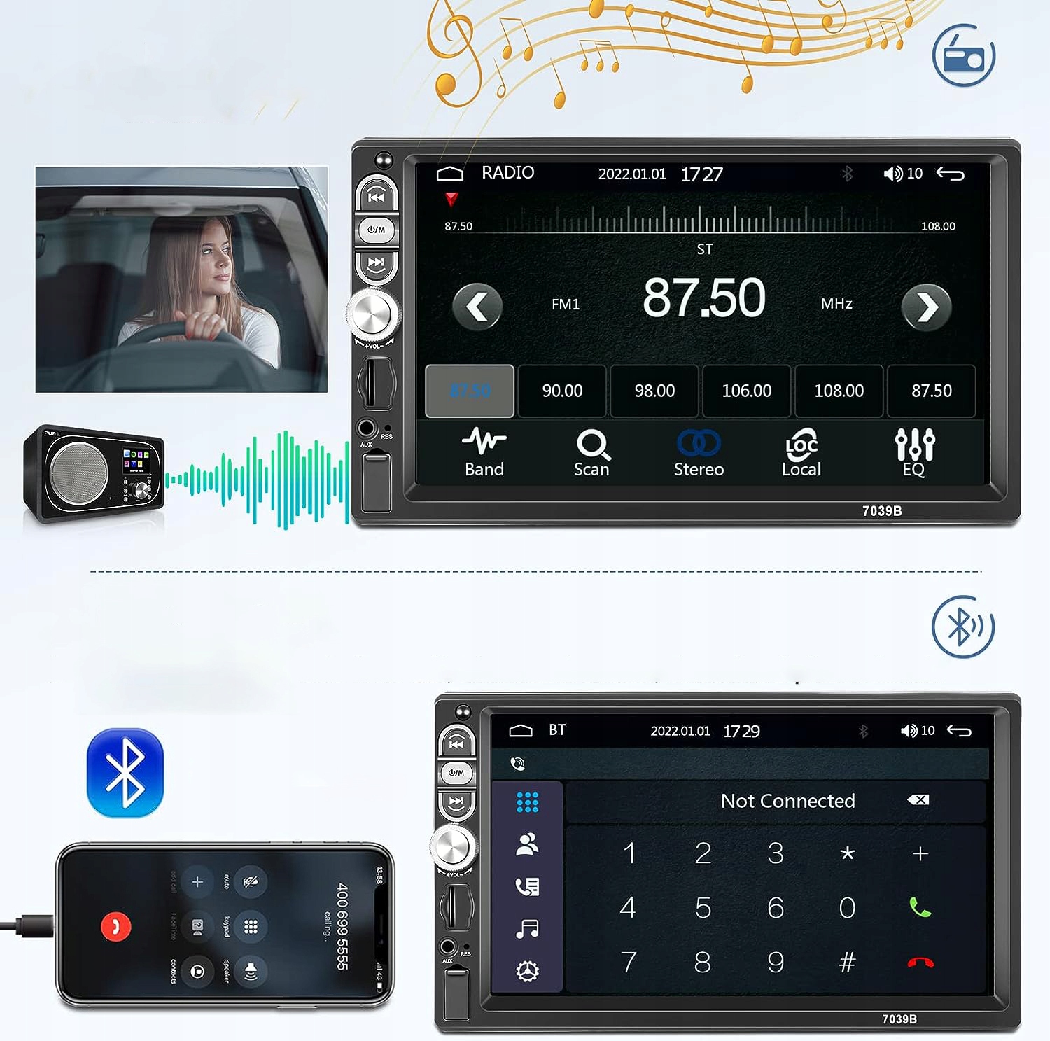 7" STACJA MULTIMEDIALNA DO SAMOCHODU RADIO CARPLAY MP5 Bluetooth PL MENU Radio pasmo FM