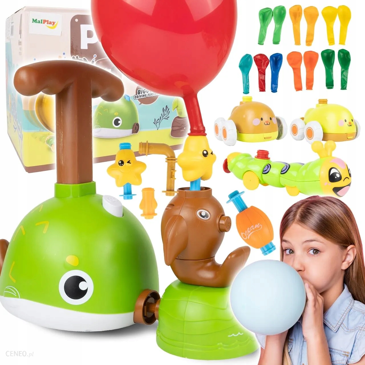 WYRZUTNIA BALONÓW BALONOWA RYBKA RYBA ROZDYMKA DWA AUTA 13 SZT BALONÓW