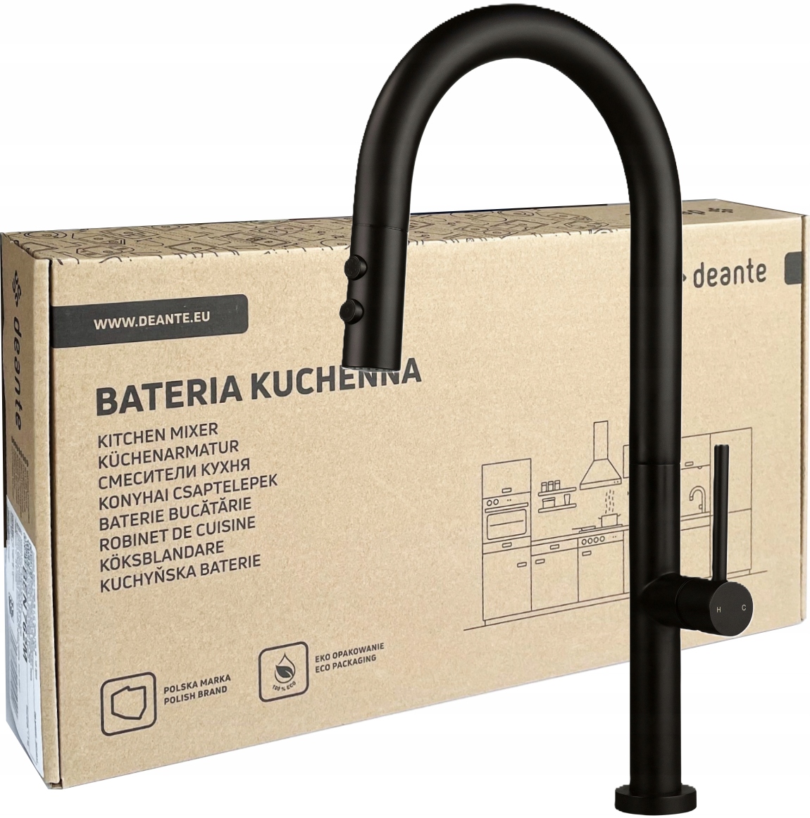 Bateria kuchenna Deante Olfato Z Wyciąganą Wylewką czarna