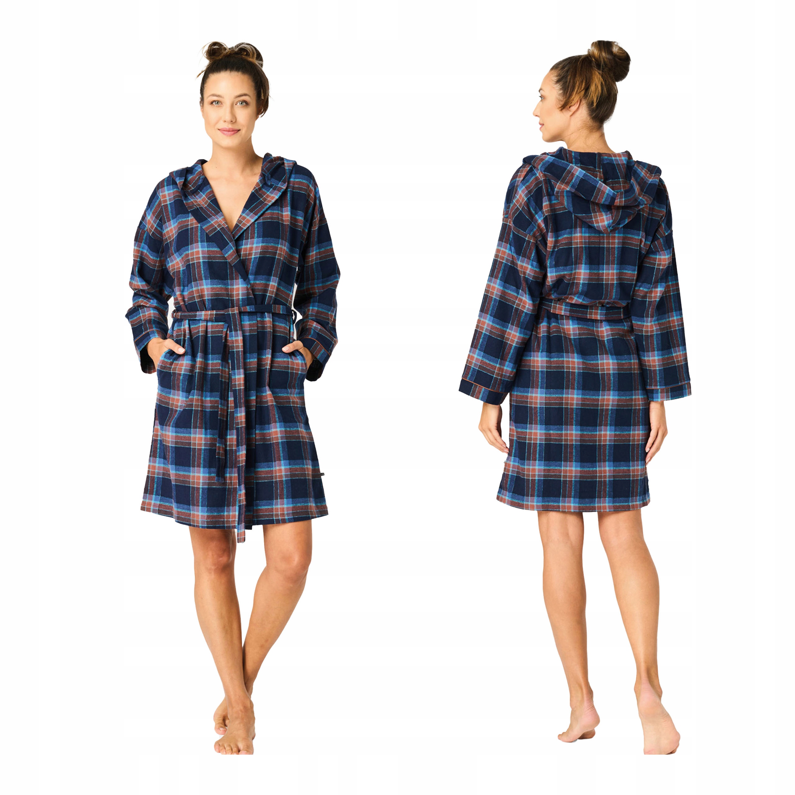 Dámský teplý župan z bavlněného flanelu, celoroční, s kapucí Key, velikost L