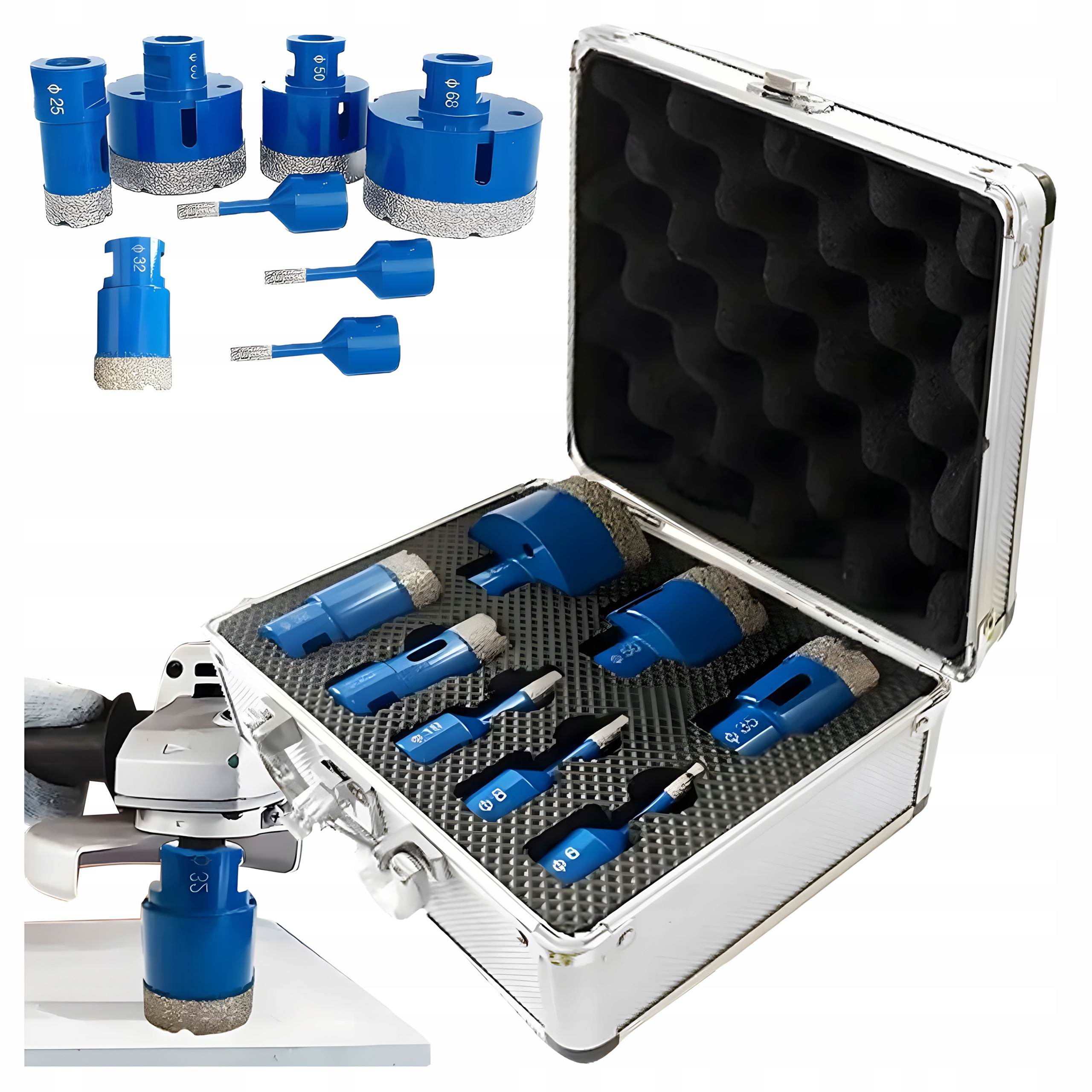 Zestaw Otwornic Koronki Wiertła Diamentowe Do Gresu Płytek 6-68mm Walizka