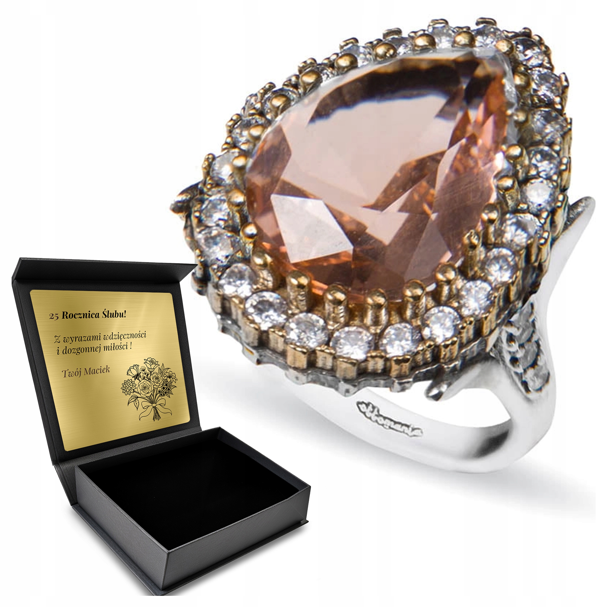 Prstýnek 925 S Zirkony Zultanitem Pro Ženu Gravírování Bonus