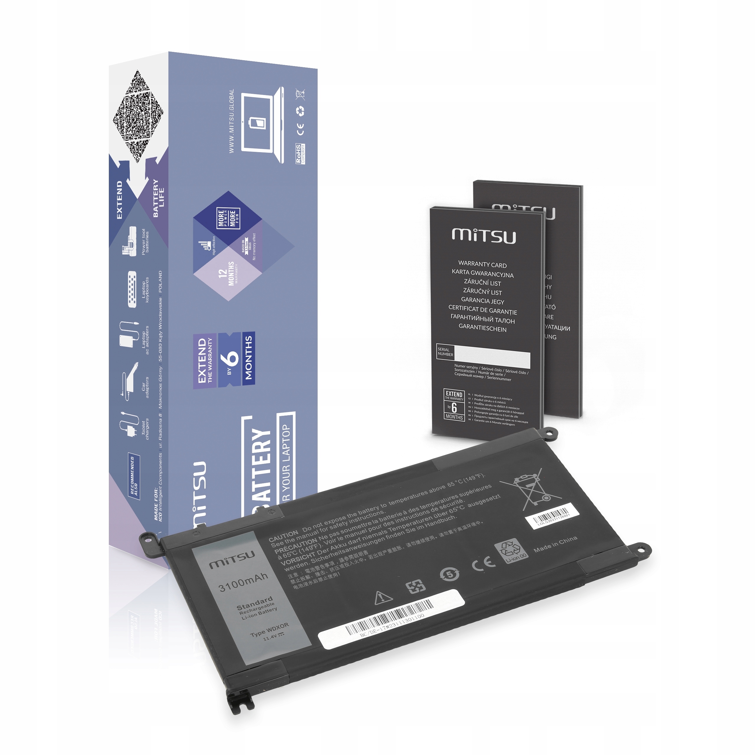 Bateria Mitsu do Dell Vostro 14 (5468) Inspiron 15 (5568) 3100mAh