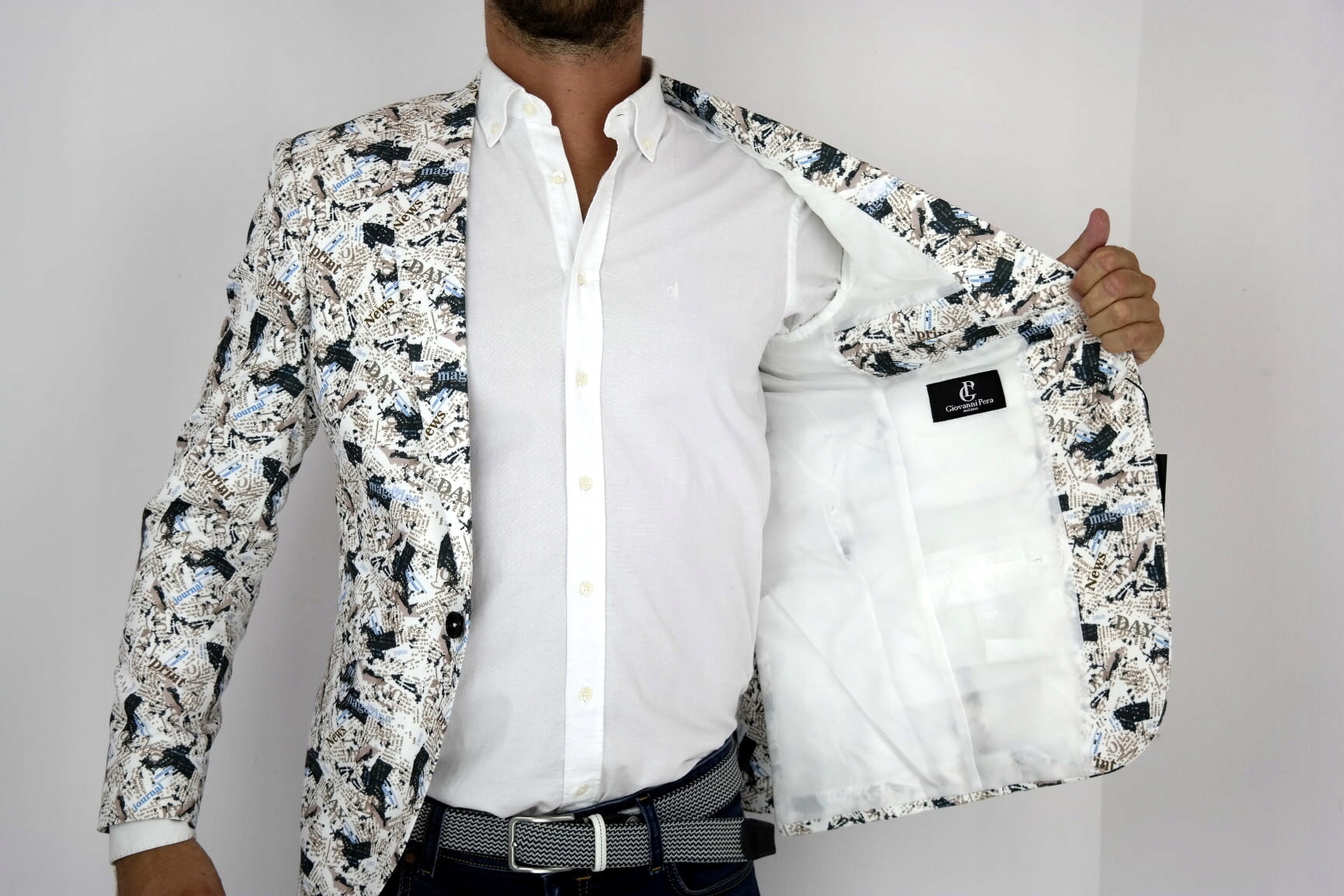 GIOVANNI PERA Marynarka męska D202 GAZETA 48 S Wzór dominujący inny wzór