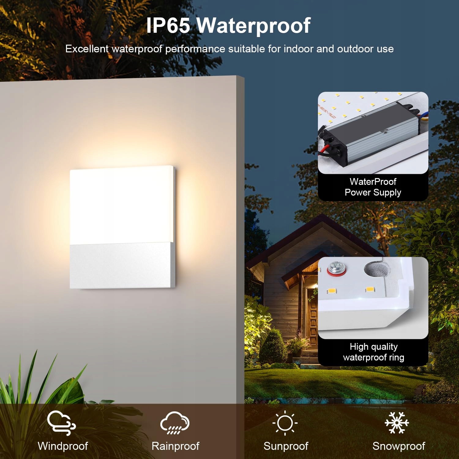KINGWEN 2 Sztuki LED Lampy Ścienne Wewnętrzne Zewnętrzne 15W IP65 — miniatura 3
