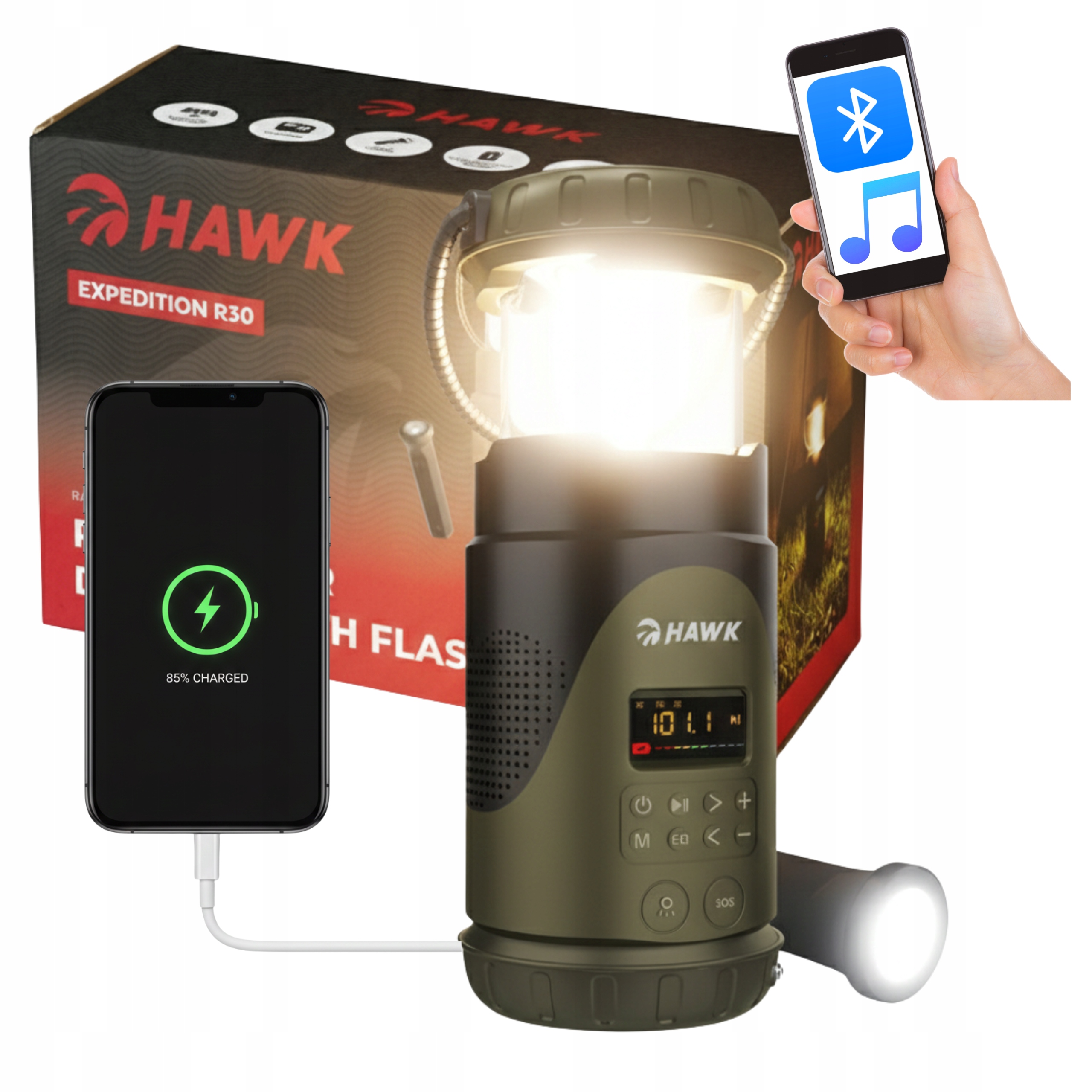 Radio Na Korbkę przenośne dynamo solarne awaryjne Powerbank 5000mAh Lampka