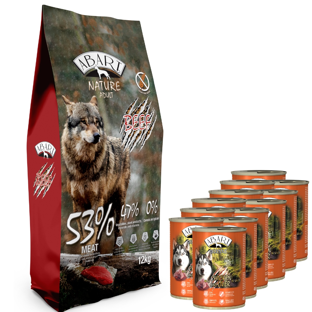 Abart Nature Grain Free Beef 12kg 12 puszek Abart Delicious z kurczakiem