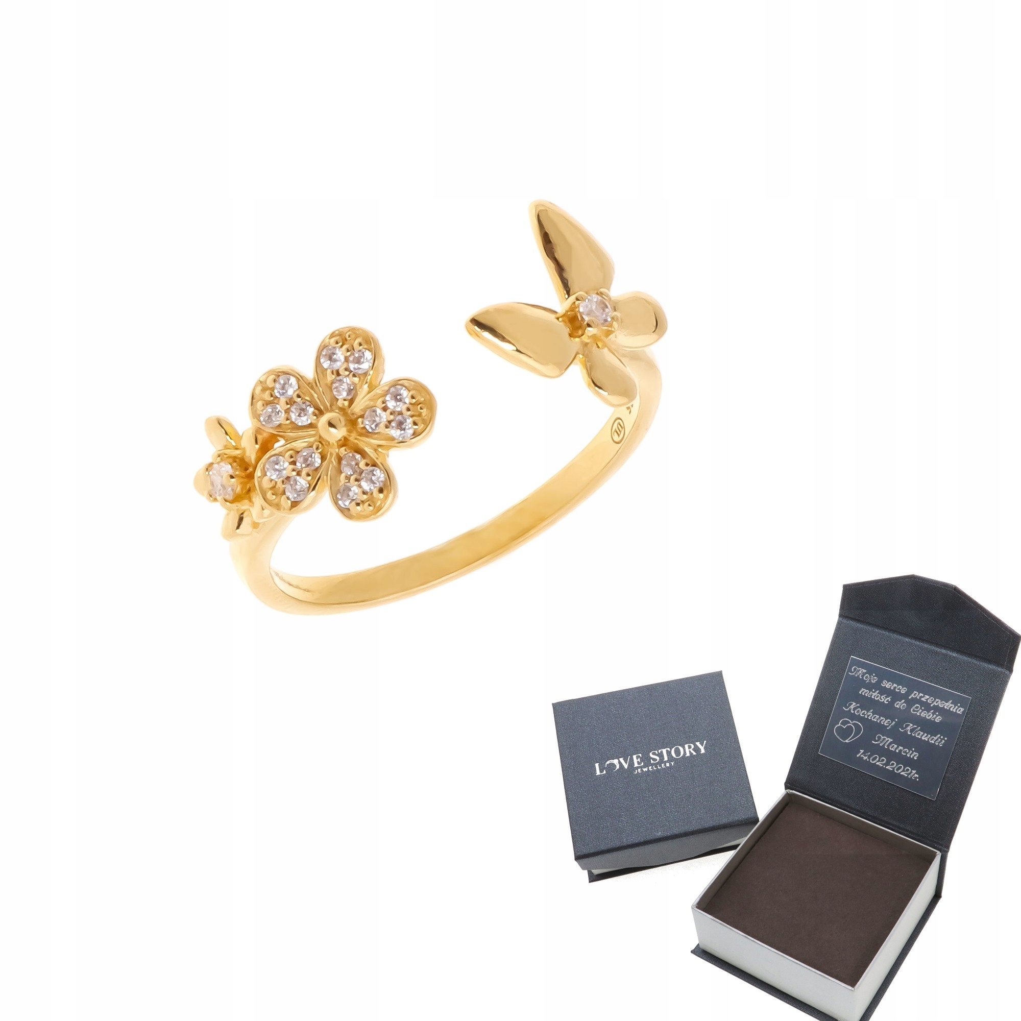 

Pierścionek srebrny złocony motyl kwiat srebro 925