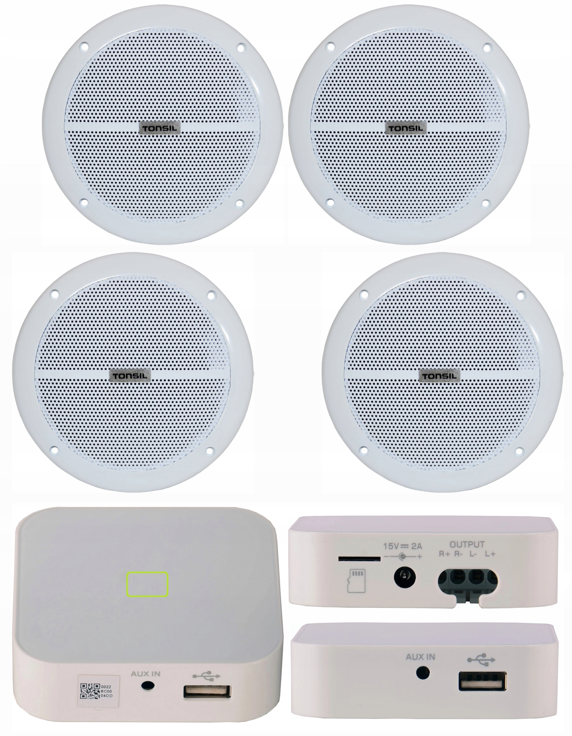 Set: 4x Stropní reproduktor Zgsu 16/2 Dr Audio zesilovač Tonsil WS-20 Wifi