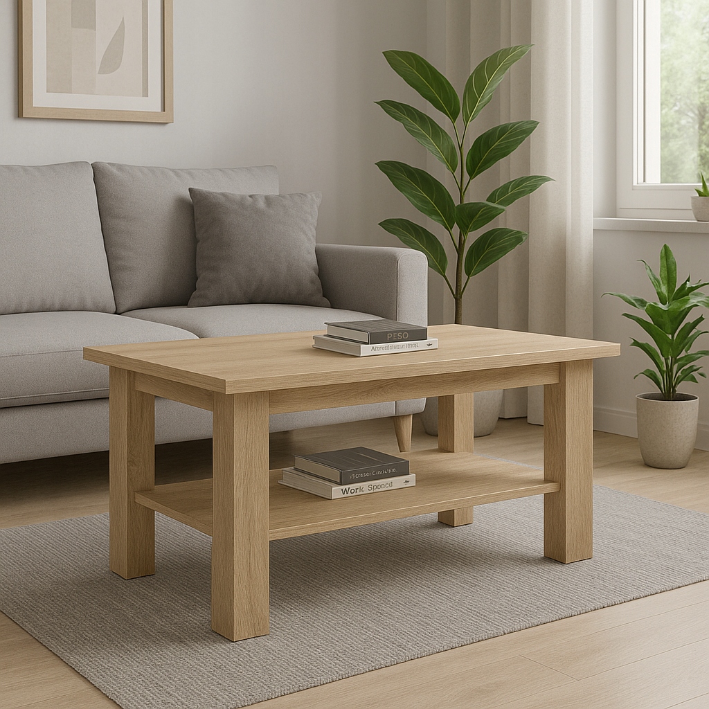 STOLIK KAWOWY ŁAWA Z PÓŁKĄ DĄB SONOMA 90cm DO SALONU WZMOCNIONY RAMOM