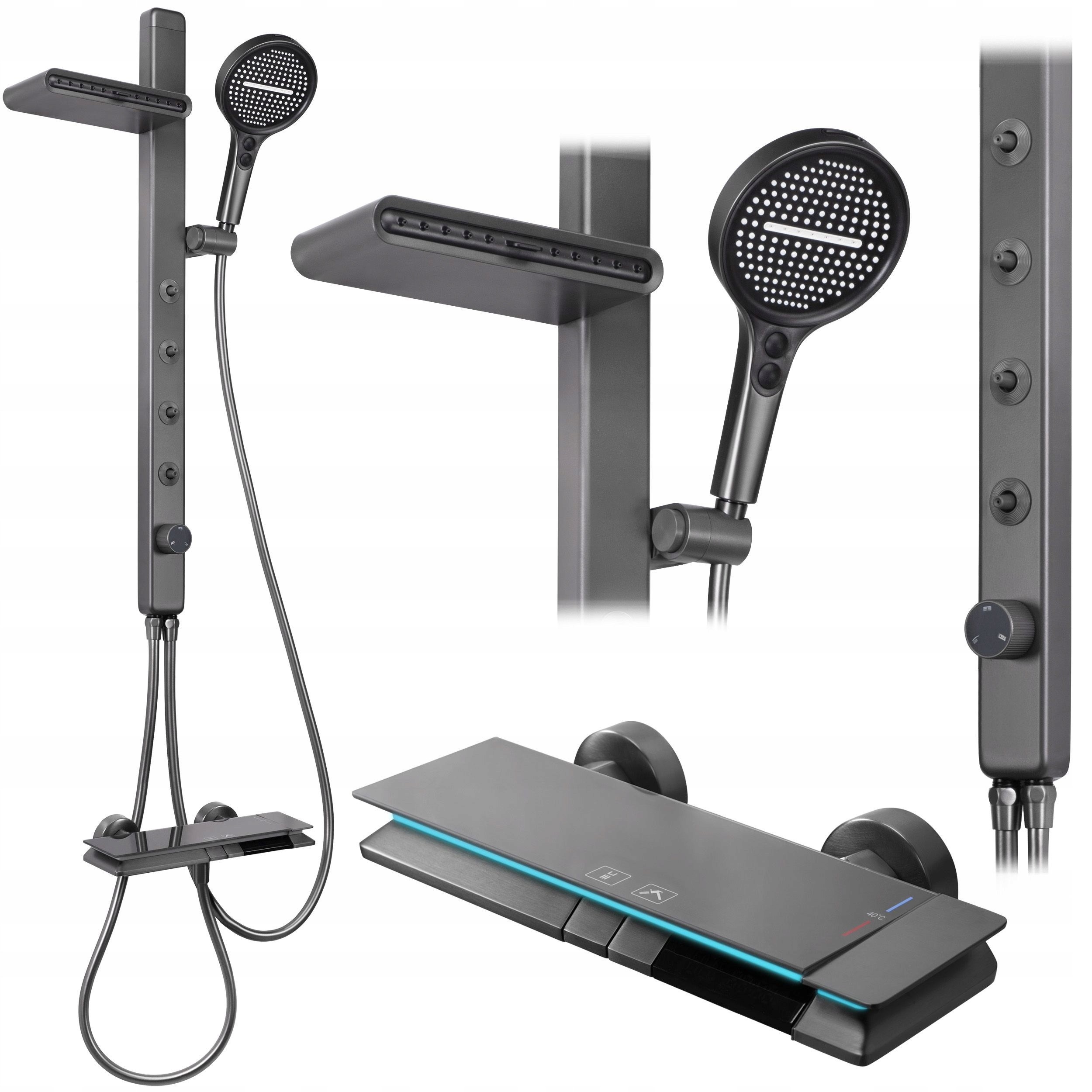 Sprchový set s termostatom Rea Karl Titanový Vyelwka Hydromasážna Polička