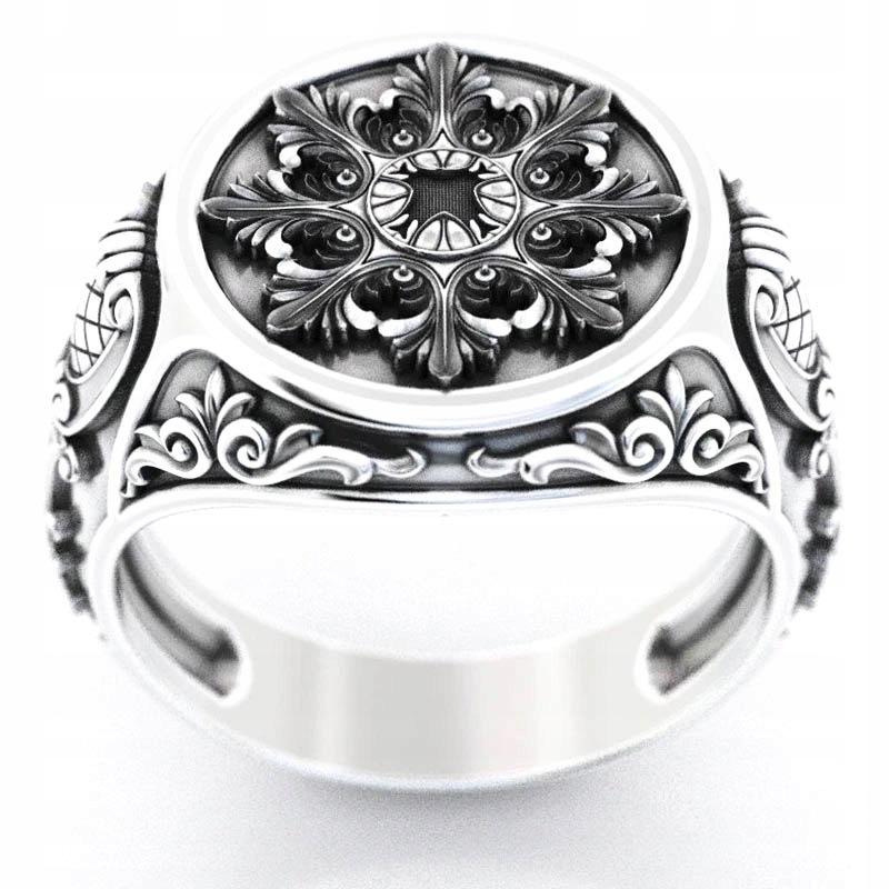 SREBRNY SYGNET PIERŚCIEŃ MANDALA KWIAT R20