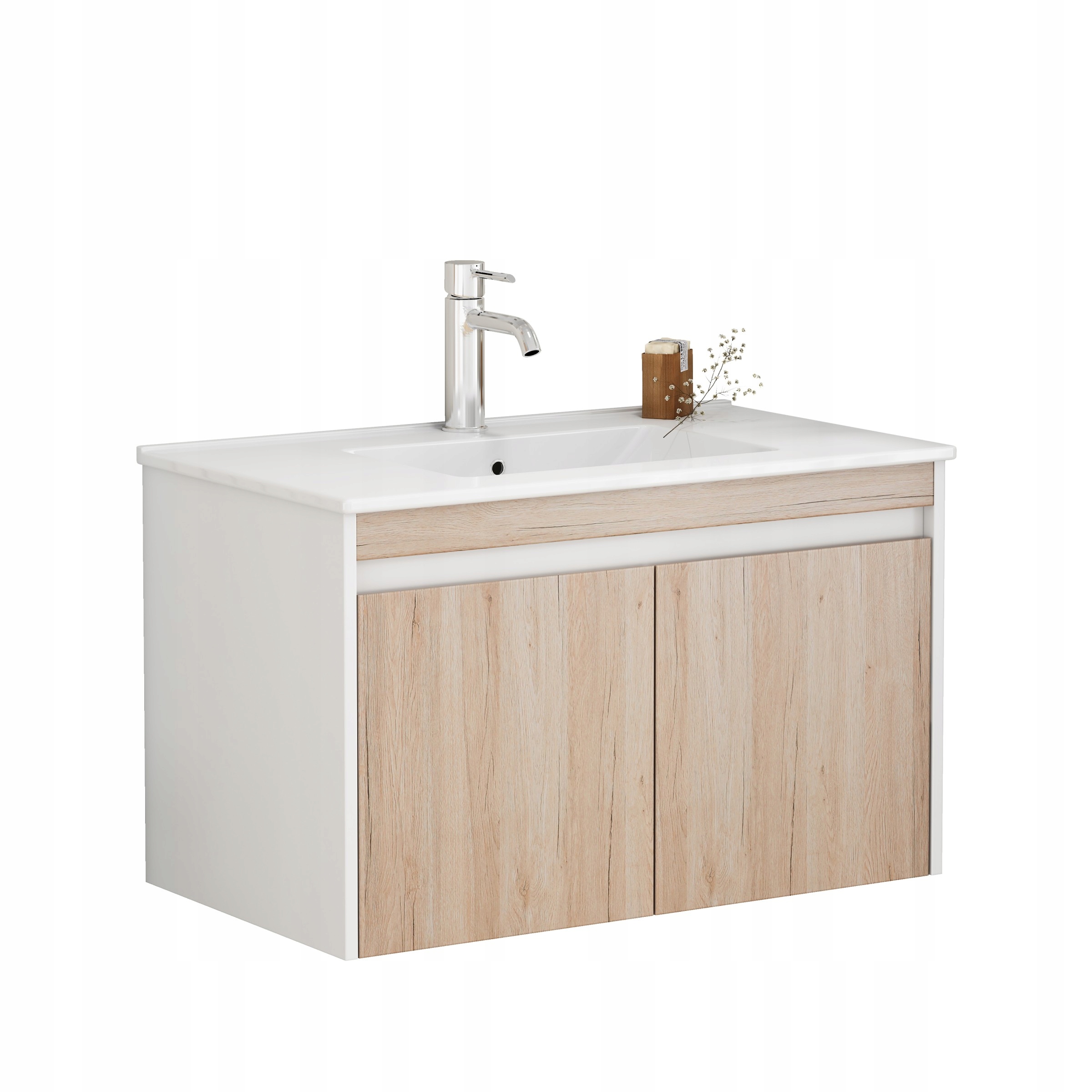 Závesná skrinka pod umývadlo Houseland Morvia 80 cm dub/biela