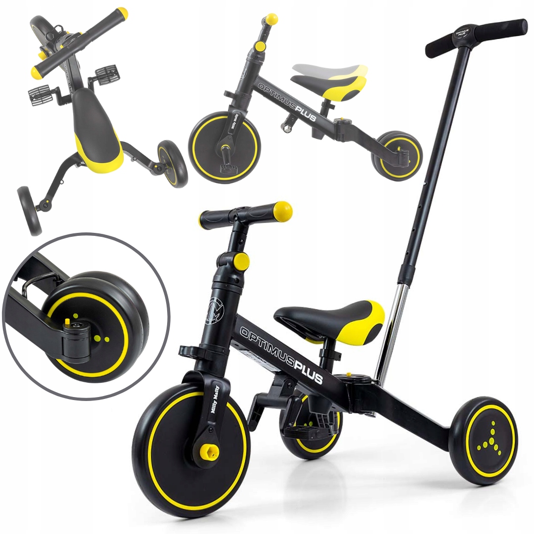 Rowerek trójkołowy Optimus Plus Milly Mally Czarny z rączką do prowadzenia
