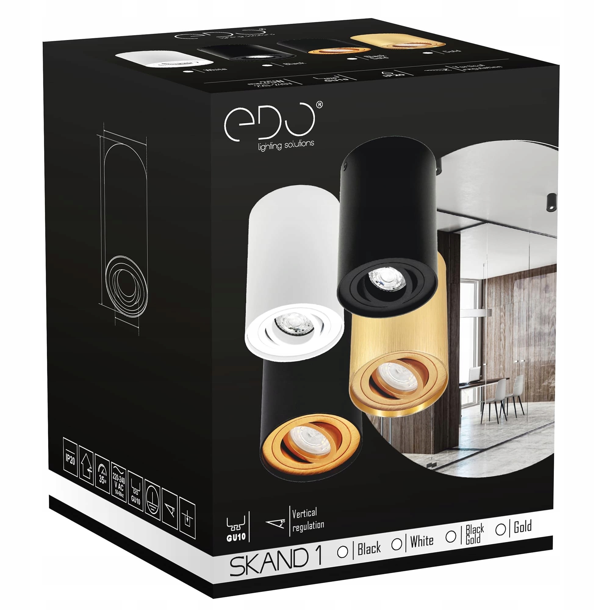 OPRAWA NATYNKOWA HALOGENOWA TUBA RUCHOMA GU10 BIAŁA EDO Napięcie (V) 230V